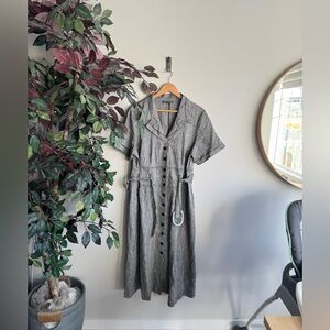 Addition Elle linen Charcoal Button-Front Midi Dress